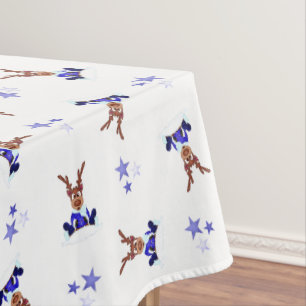 Festive Blue Kasky Christmas Reindeer Tablecloth