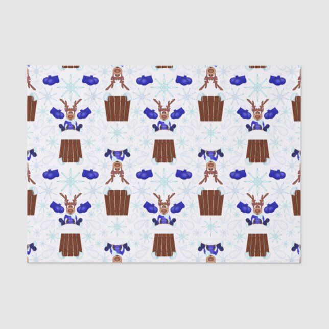 Festive Blue Kasky Christmas Reindeer Tissue Paper (Front)