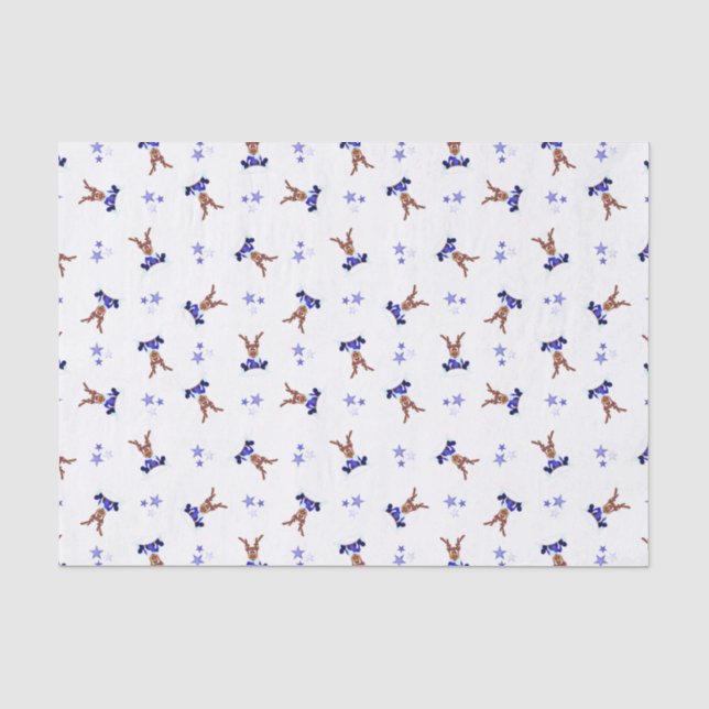 Festive Blue Kasky Christmas Reindeer Tissue Paper (Front)