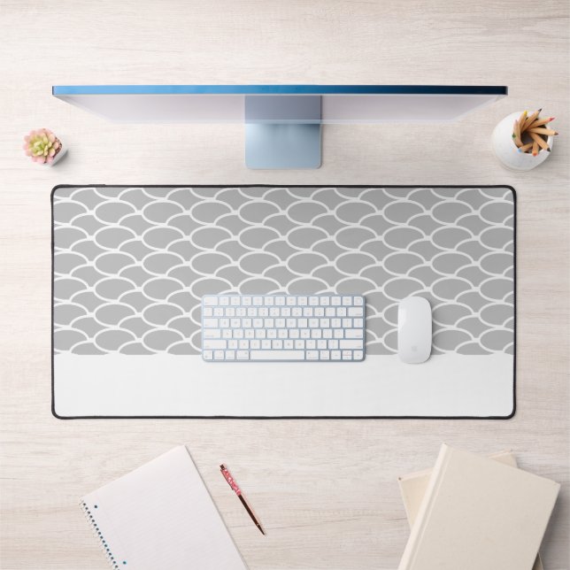 Festive Blue Overlapping Oval Waves Pattern Desk Mat (Office 1)