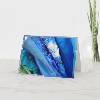 Festive blue prom dresses holiday card