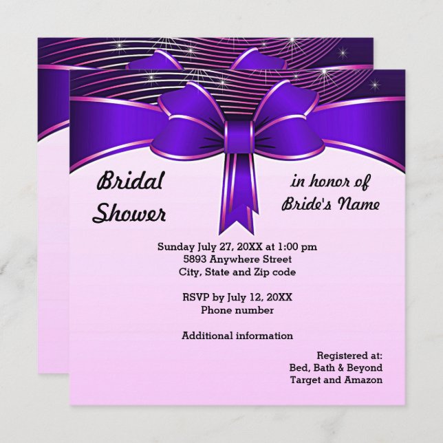 Festive Blue Ribbon Bridal Shower Invitation (Front/Back)