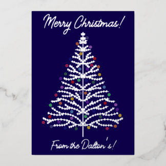 Festive Blue & Silver Modern Christmas Tree  Foil Holiday Card