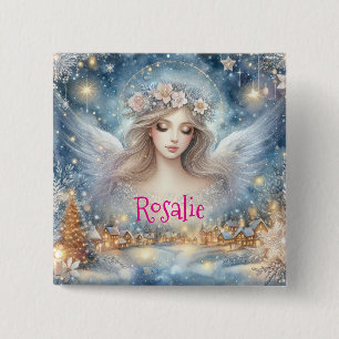 Festive Blue Watercolor Ethereal Frost Snow Angel 2 Inch Square Button
