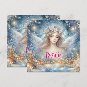 Festive Blue Watercolor Ethereal Frost Snow Angel Holiday Card
