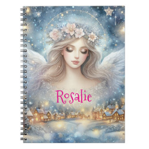 Festive Blue Watercolor Ethereal Frost Snow Angel Notebook
