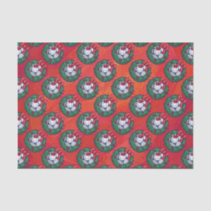 Festive Blue, White Soccer Ball Pattern on Red Tissue Paper