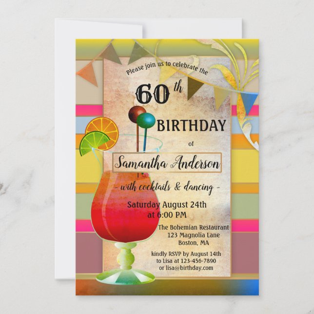 Festive Bohemian Cocktail Birthday Invitation (Front)