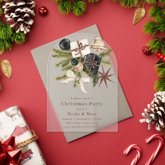 Festive Boho Office Corporate Christmas Party Acrylic Invitations (Insitu (Holiday))