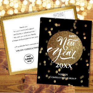 Festive Bokeh Gold Confetti Elegant Black Business Postcard