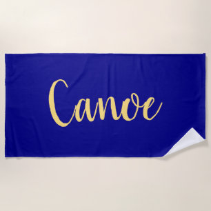 Festive Bold "Canoe" Script On Royal Navy Blue Beach Towel