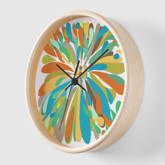 Festive Bold Colourful Chrysanthemum Floral Gifts Wall Clock (Angle)