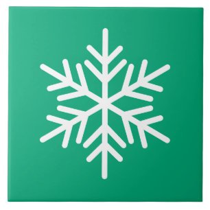 Festive Bold White Nordic Snowflake On Green Blue Tile