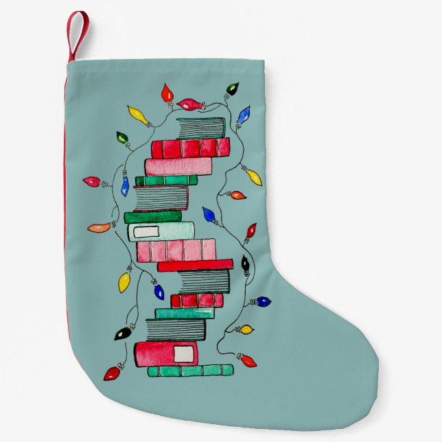 Festive Book Stack - Green Background Small Christmas Stocking (Front)