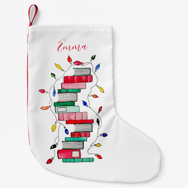 Festive Book Stack - Personalized Small Christmas Stocking (Front)