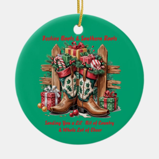 Festive Boots Ceramic Ornament (Front)