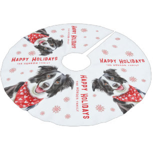 Festive Border Collie Red Heart Bandana Christmas Brushed Polyester Tree Skirt
