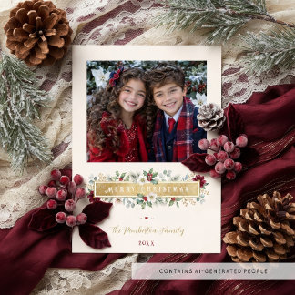 Festive Botanical Christmas Photo Wishes TMF26 Holiday Card