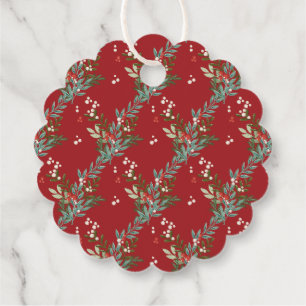 Festive Botanical Floral Christmas Traditional Red Favour Tags