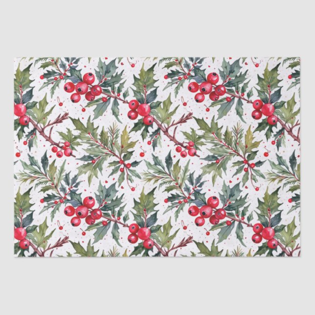 Festive Boughs of Holly Botanical Tissue Paper (Front)