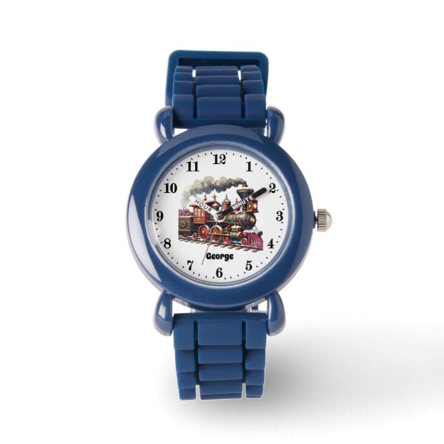 Festive boys Christmas train add name Watch (Front)
