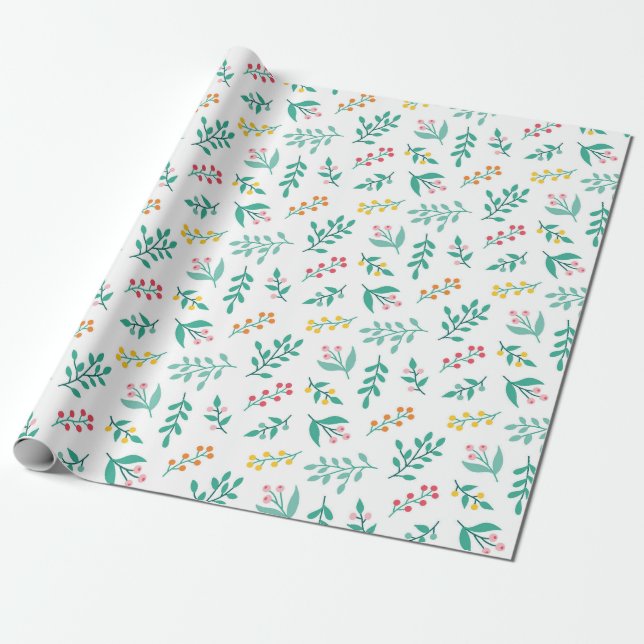 Festive Branches Pattern Wrapping Paper (Unrolled)