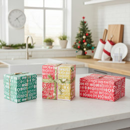 Festive Bright and Colourful "HO! HO! HO! Christma Wrapping Paper Sheet