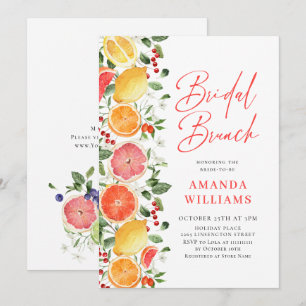 Festive Bright Floral Citrus Slice Bridal Brunch Invitation