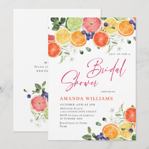 Festive Bright Floral Citrus Slice Bridal Shower Invitation