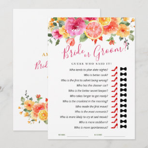 Festive Bright Flowers Citrus Bridal Game Card