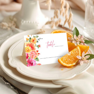 Festive Bright Flowers Citrus Bridal Place Card