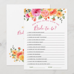 Festive Bright Flowers Citrus Bridal Shower Game Invitation