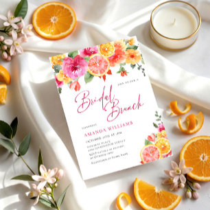 Festive Bright Flowers Floral Citrus Bridal Brunch Invitation