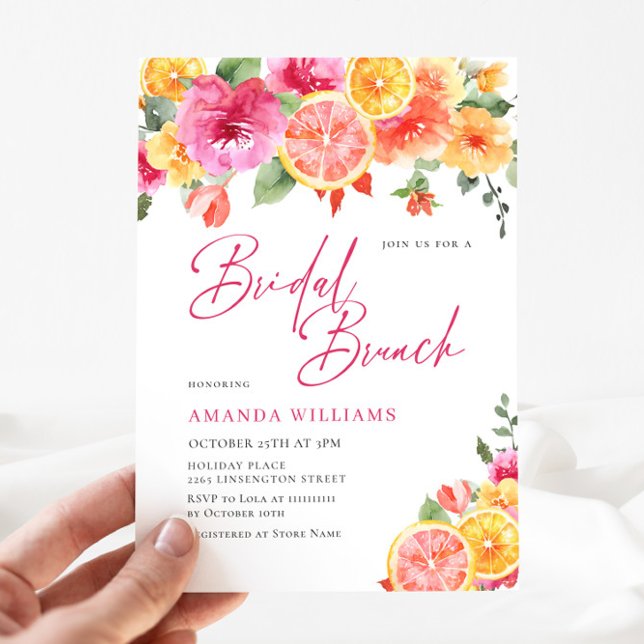 Festive Bright Flowers Floral Citrus Bridal Brunch Invitation (Creator Uploaded)