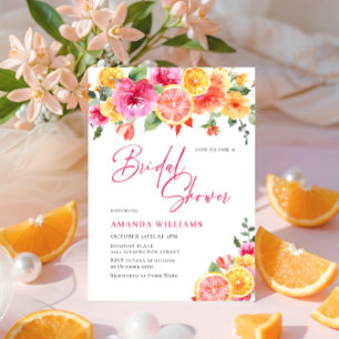 Festive Bright Flowers Floral Citrus Bridal Shower Invitation