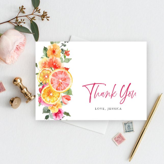 Festive Bright Flowers Floral Citrus Thank You Card (Creator Uploaded)