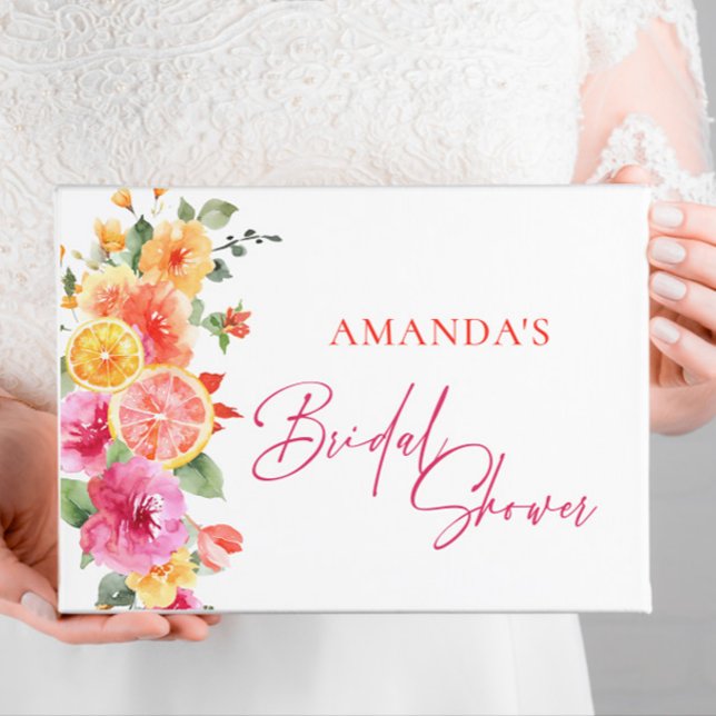 Festive Bright Flowers Slice Citrus Bridal Shower Guest Book (Creator Uploaded)