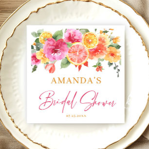 Festive Bright Flowers Slice Citrus Bridal Shower Napkin