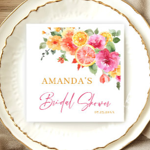 Festive Bright Flowers Slice Citrus Bridal Shower Napkin
