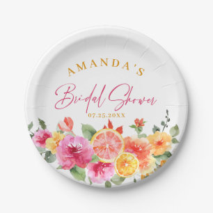Festive Bright Flowers Slice Citrus Bridal Shower Paper Plate