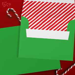 Festive Bright Green Candy Cane Stripe Inside Envelope