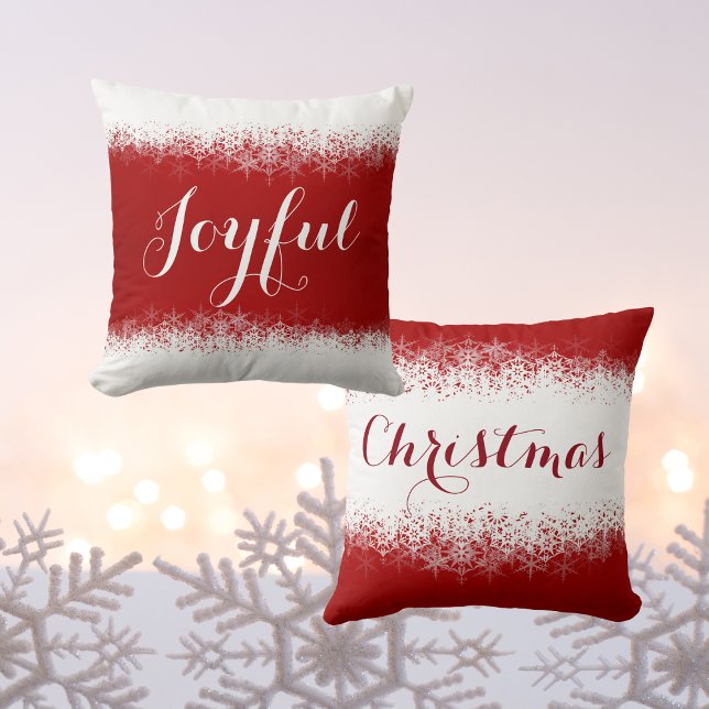 Festive, Bright, Red & White Snowflake Throw Pillo Pillow (Creator Uploaded)