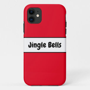 Festive Bright Red White Stripes Jingle Bells Text iPhone 11 Case