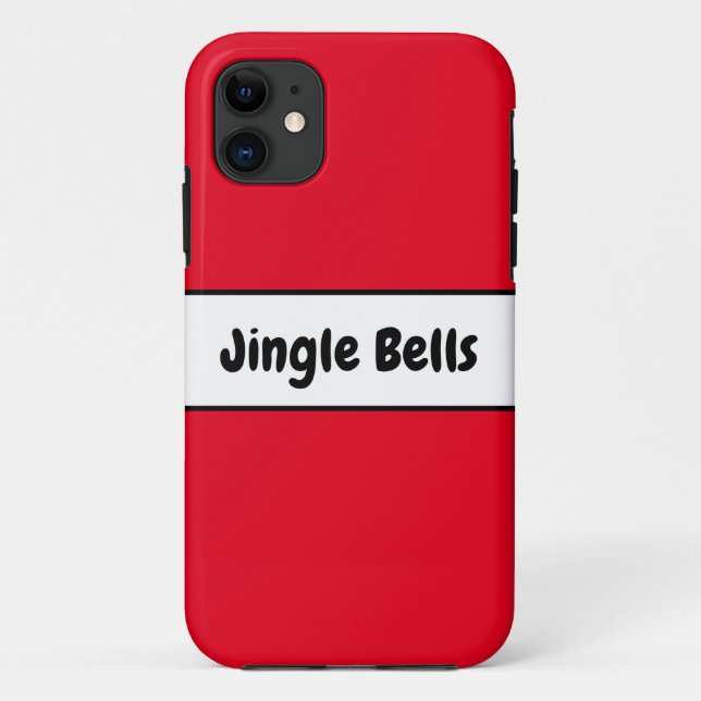 Festive Bright Red White Stripes Jingle Bells Text Case-Mate iPhone Case (Back)