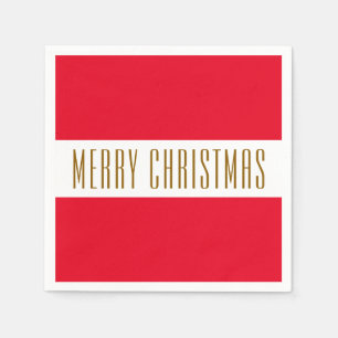 Festive Bright Red White Stripes MERRY CHRISTMAS   Napkin