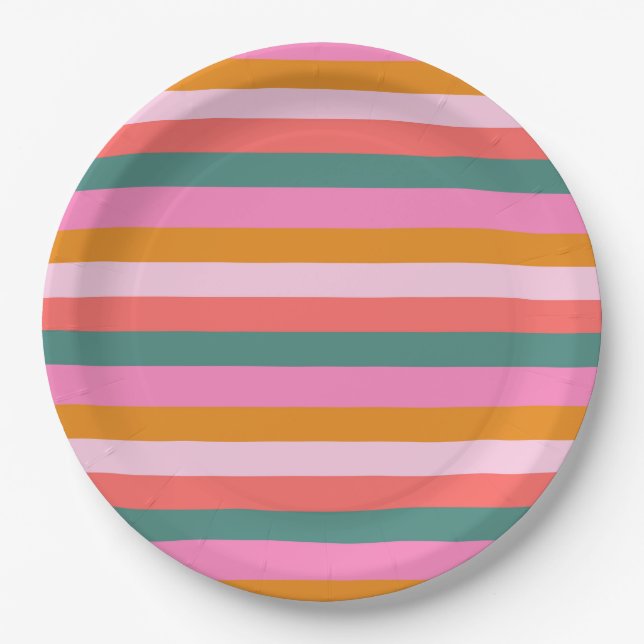 Festive Bright Stripe Paper Plate (Front)