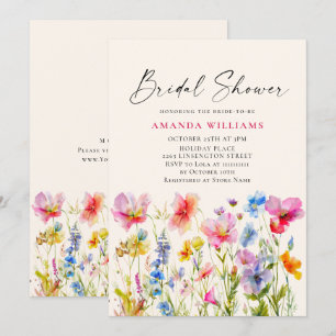 Festive Bright Watercolor Flowers Bridal Shower Invitation