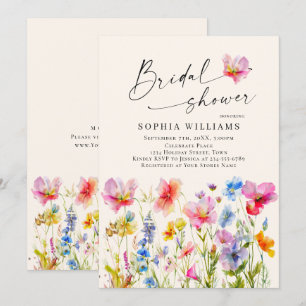 Festive Bright Watercolor Flowers Bridal Shower Invitation