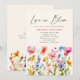 Festive Bright Watercolor Flowers Bridal Shower Invitation