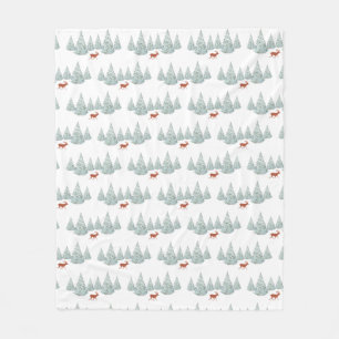 Festive Brown Deer under Snowy Spruce Trees   Fleece Blanket